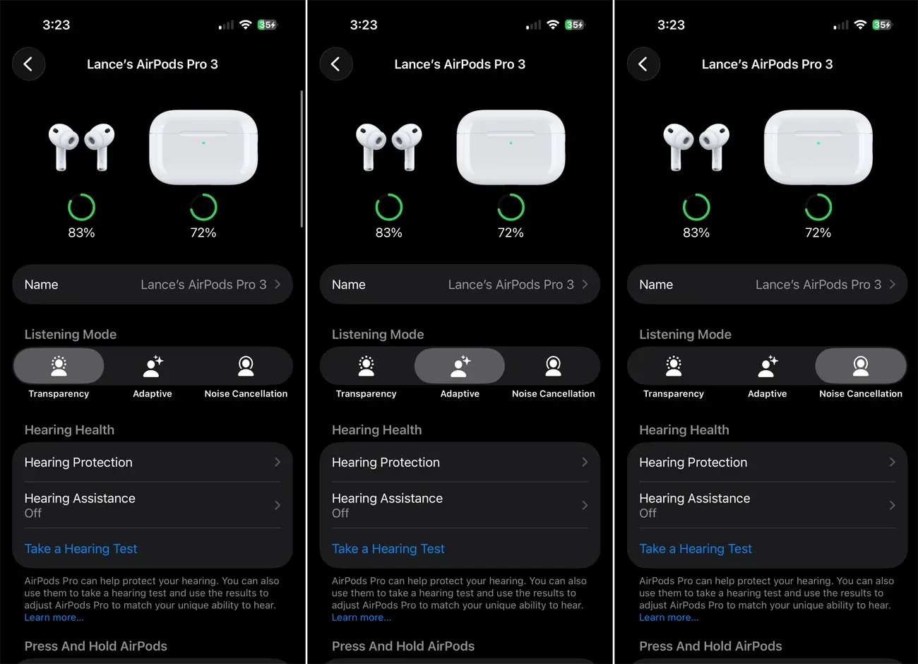ANC controls via iOS