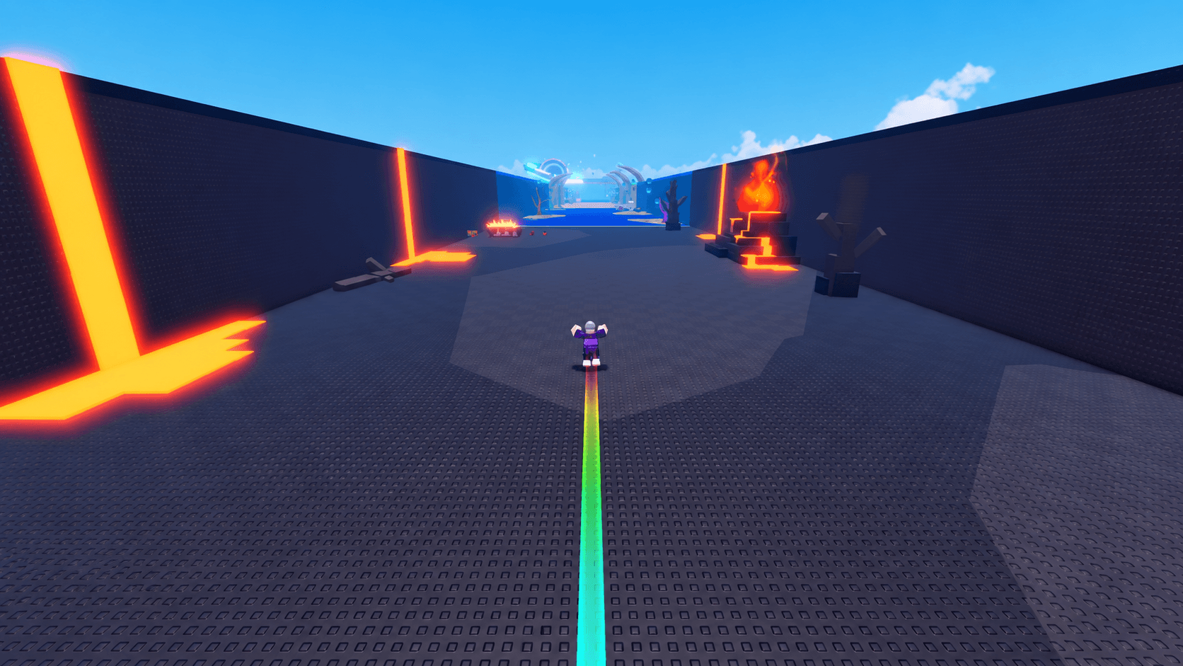 Steal An Egg route and movement gameplay Roblox Steal An Egg avatar racing through a long corridor toward a portal