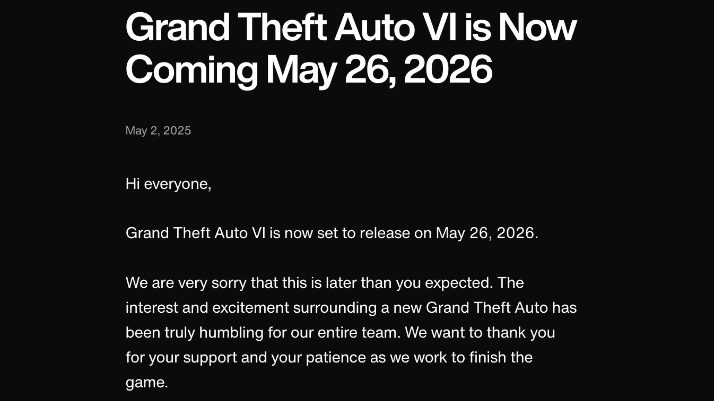 Grand Theft Auto VI erscheint jetzt im Mai 2026 image