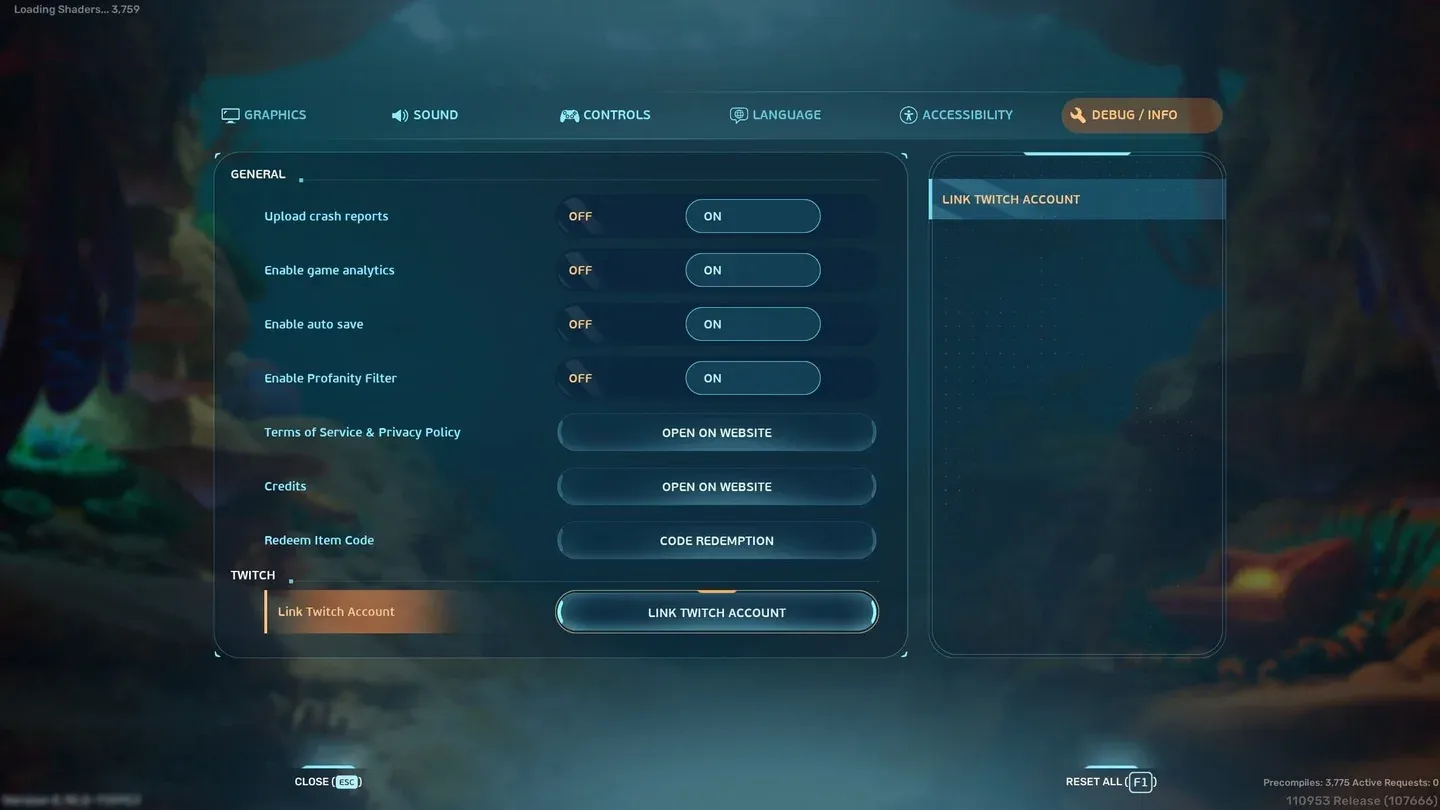 In-game Twitch link menu