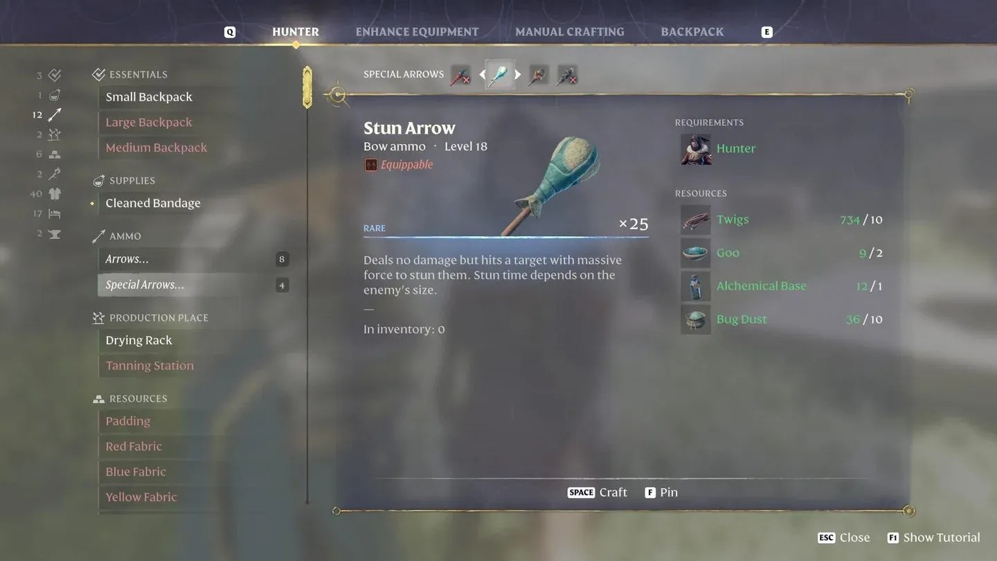 Arrow crafting at the Hunter