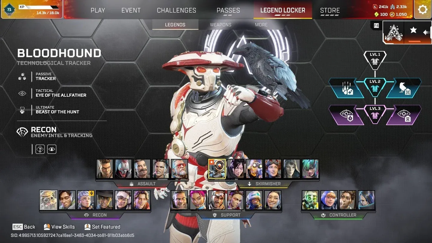 Legend upgrade selection menu