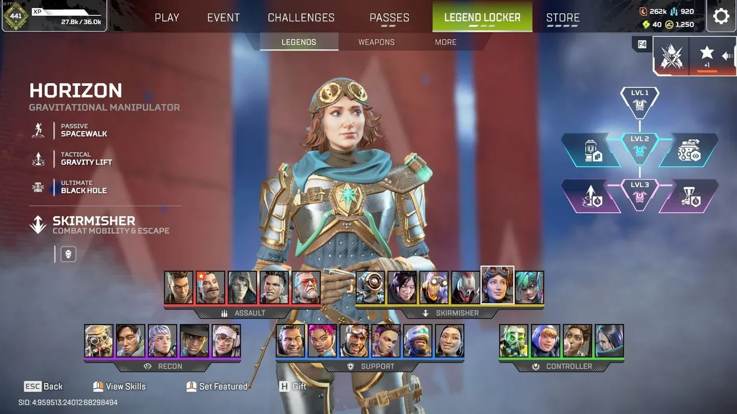 Legend class selection screen