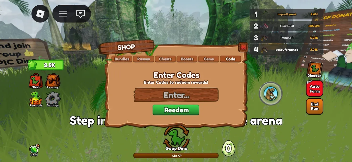 Paste codes into this field