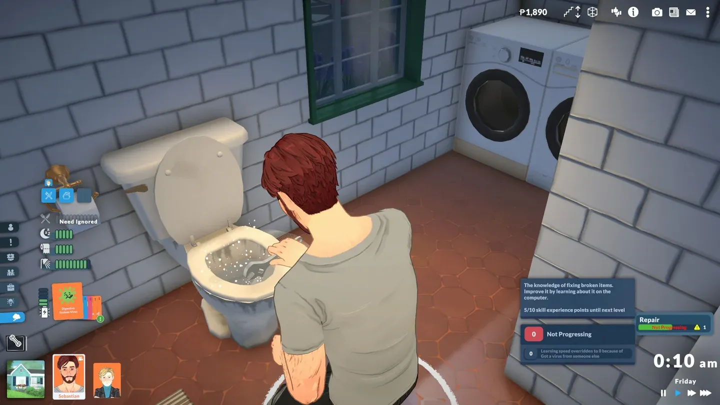 Virus drains Sleep and Bathroom
