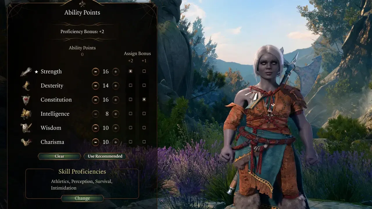 Point buy stat allocation screen