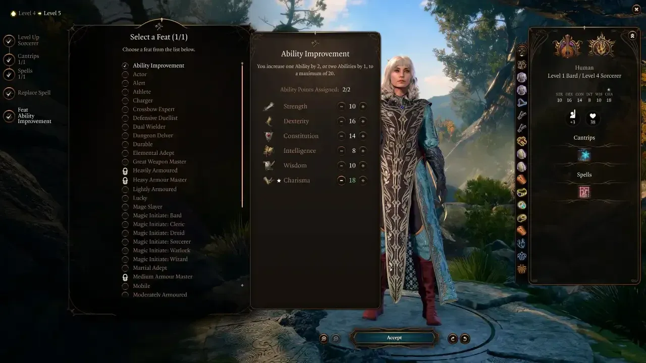 Sorcerer level-up progression