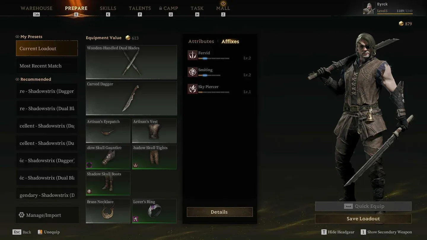 Recommended weapon affixes