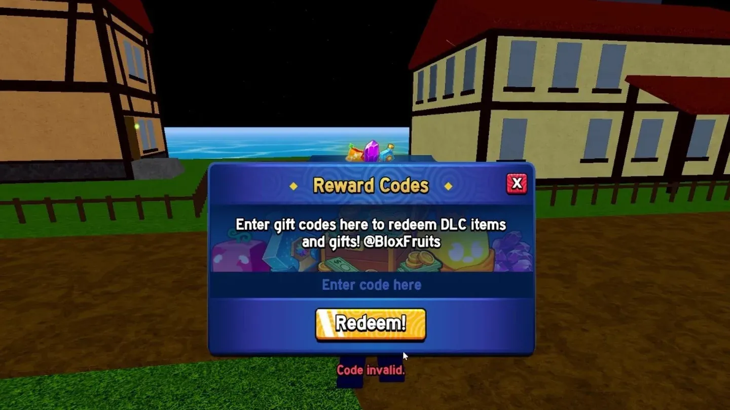 Code redemption input screen