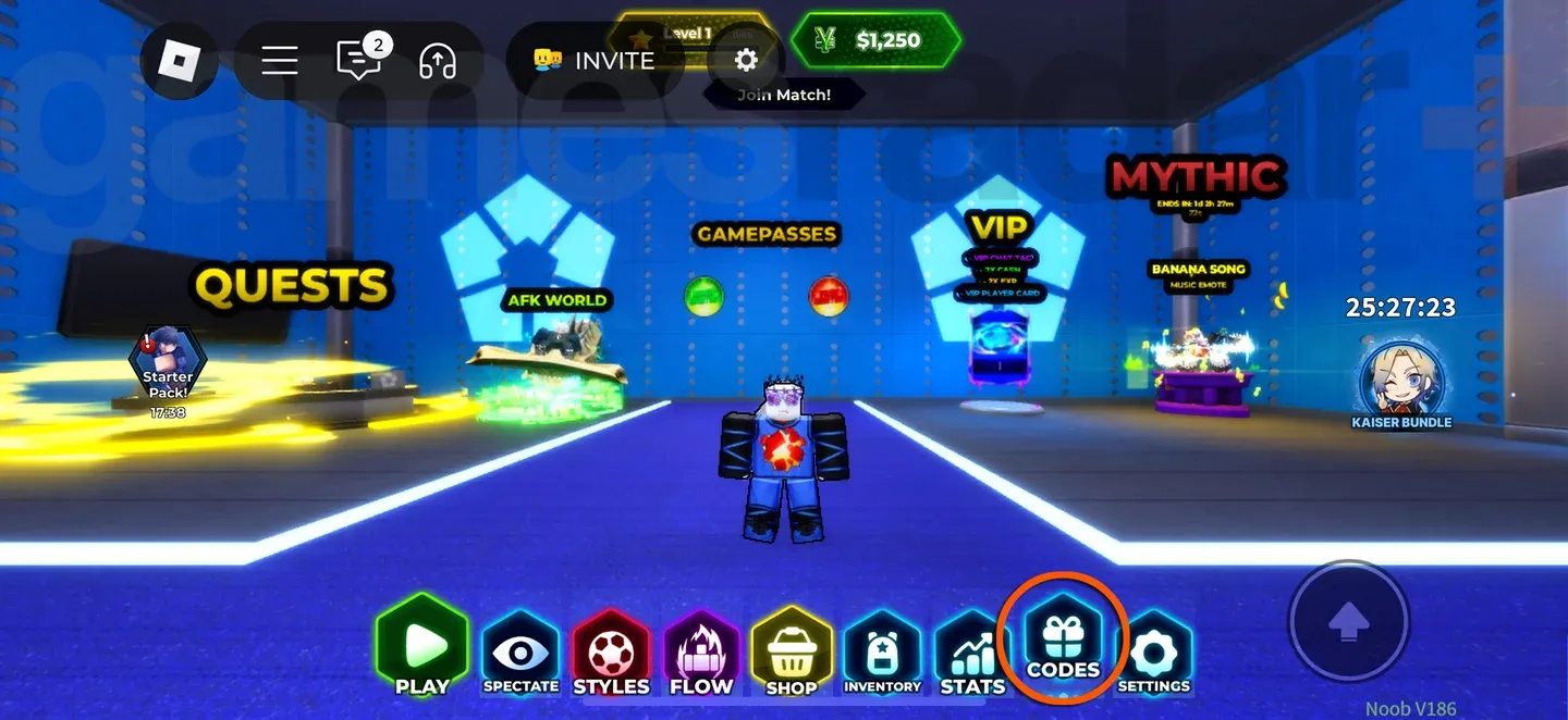 Access codes from the lobby menu