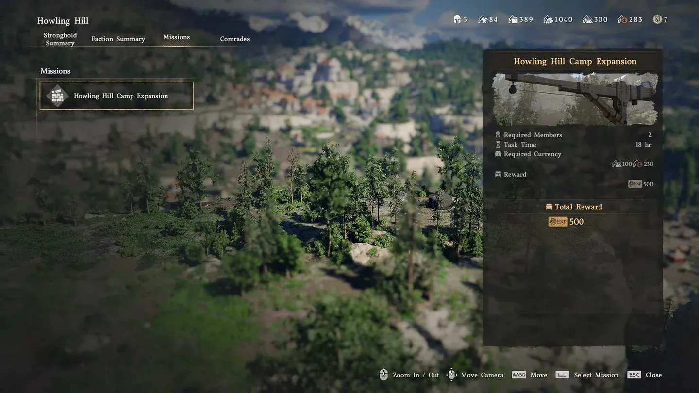 Camp expansion mission select
