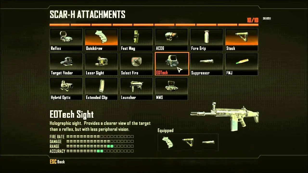 SCAR-H attachment loadout screen