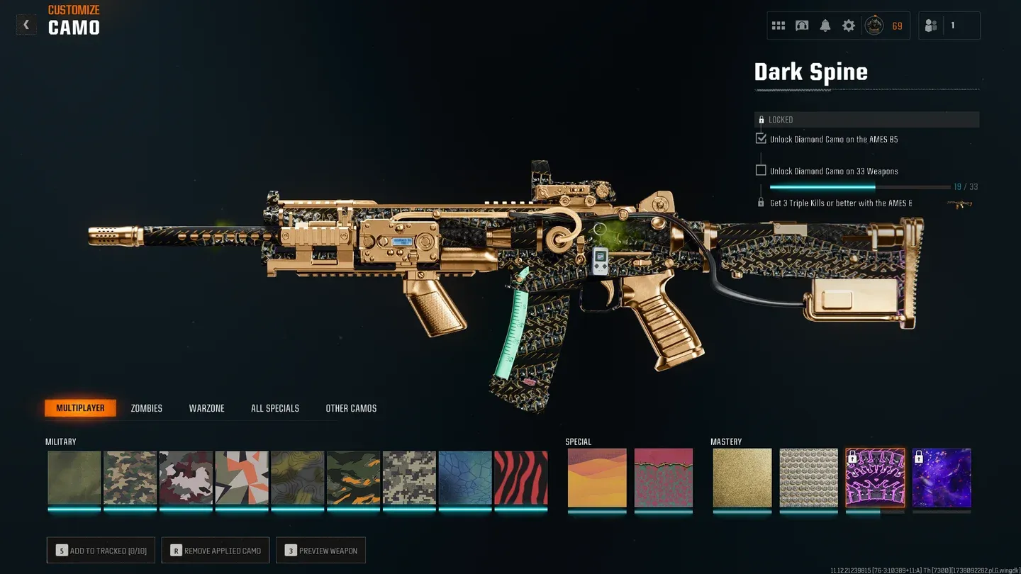 Season 3 camo progress screen