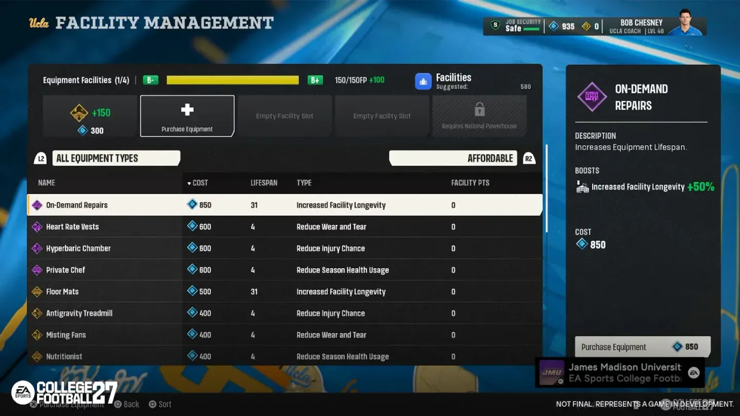 Facility tier upgrade options