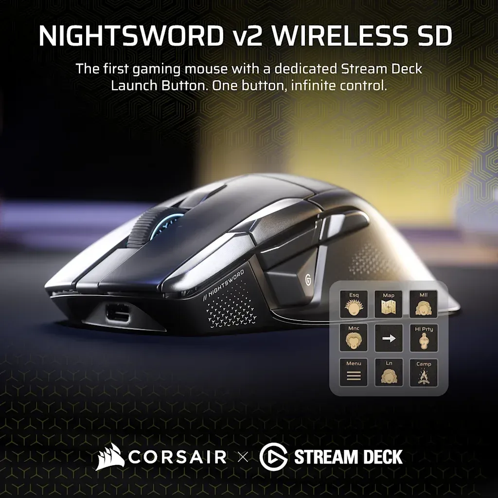 Corsair Nightsword V2 Wireless Packs a Stream Deck Button Into Your Mouse