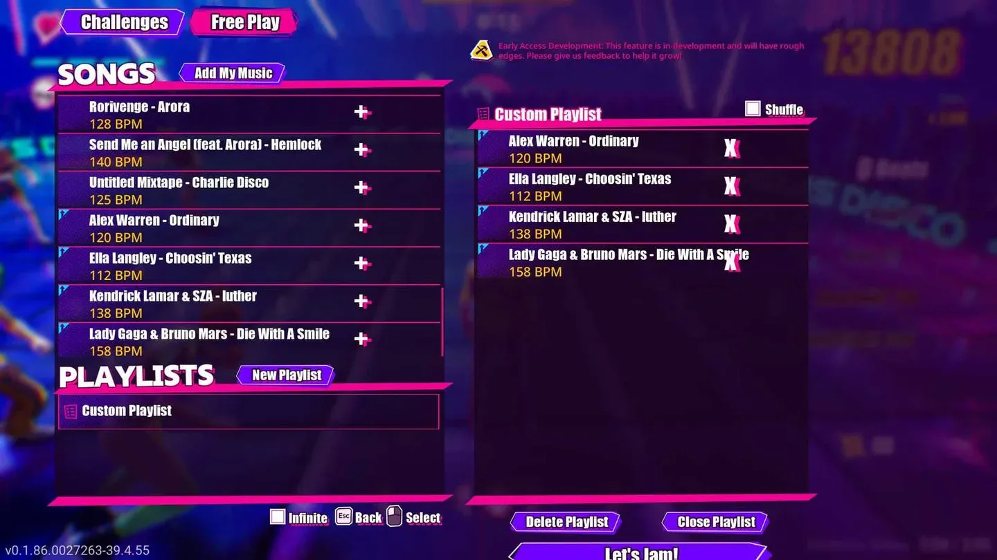 Free Play custom song list
