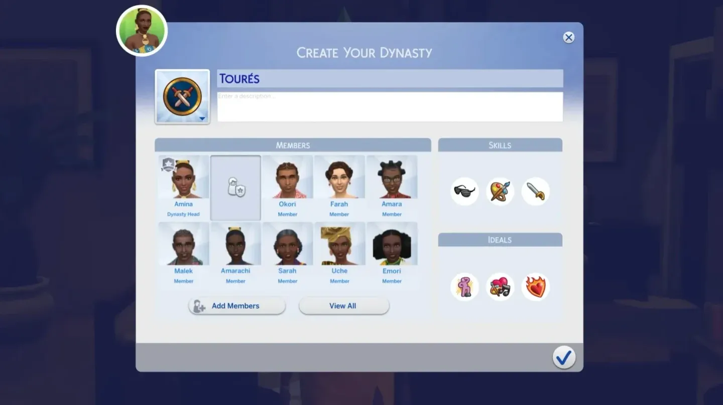Heir selection panel