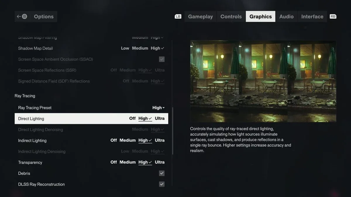 Ray tracing settings comparison