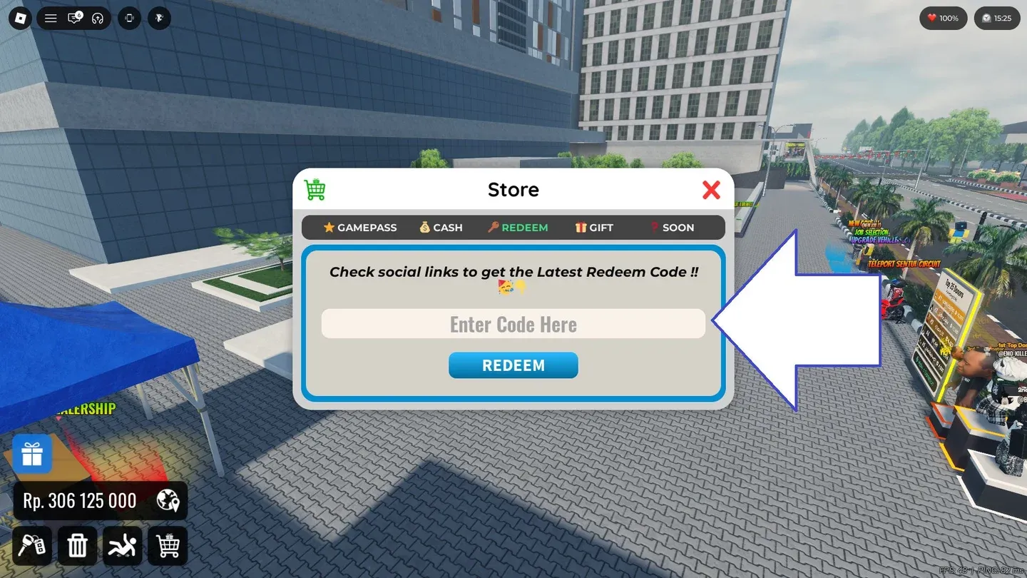 Redeem codes in the shop