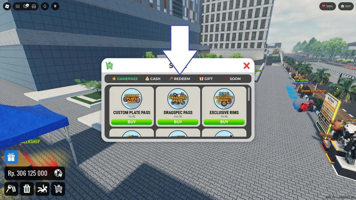 Shop button, bottom-left corner