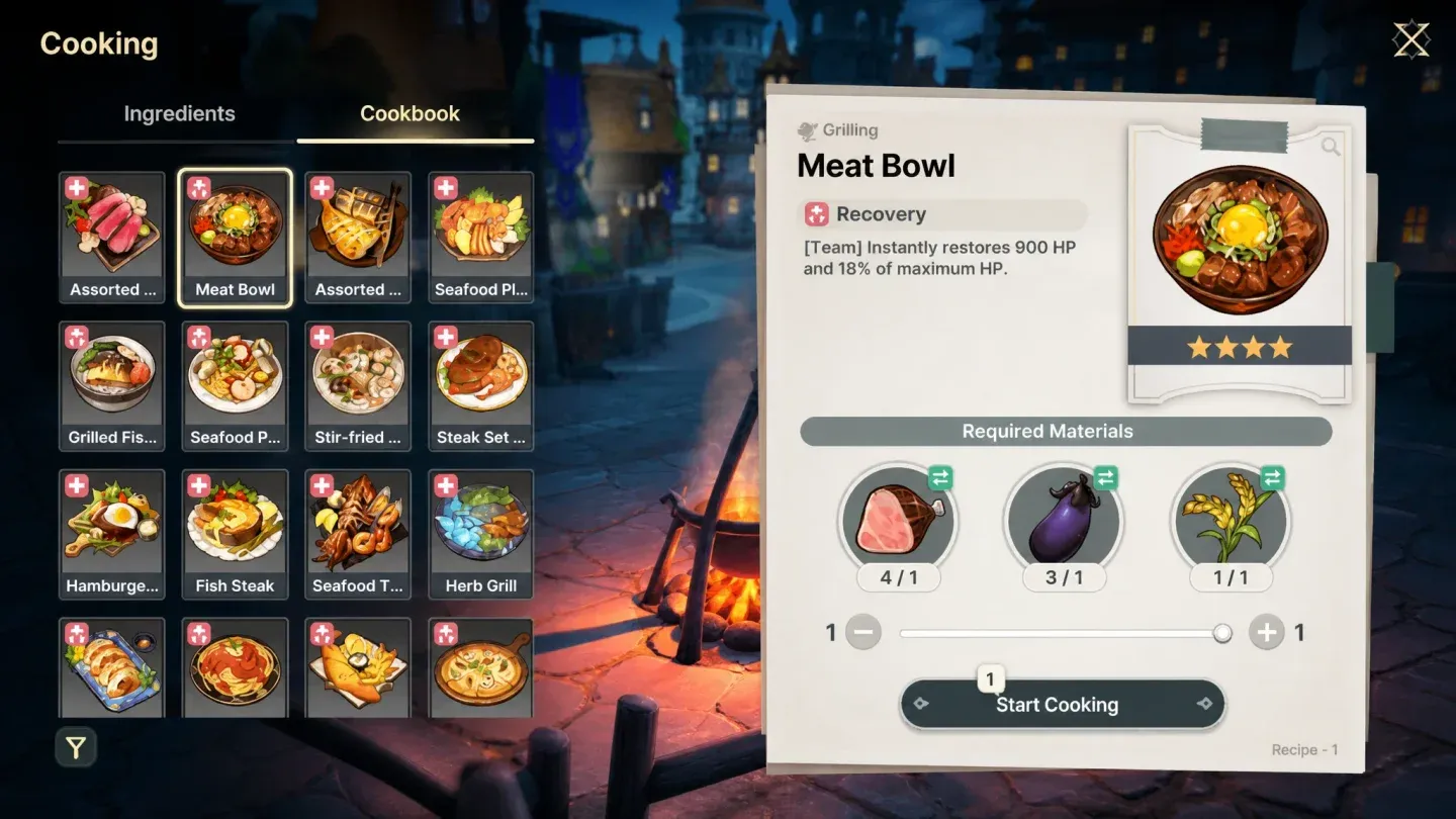 5-star dish ingredient selection