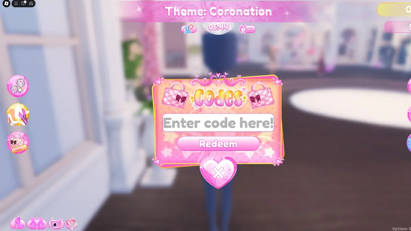 Codes button on the left panel