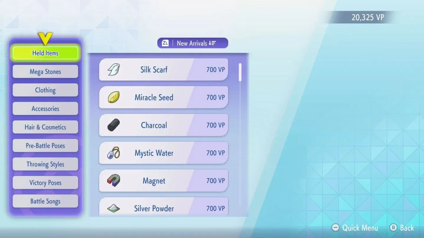 Held item options at launch
