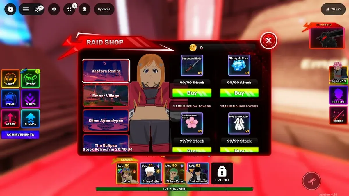 Raid Shop evo item selection