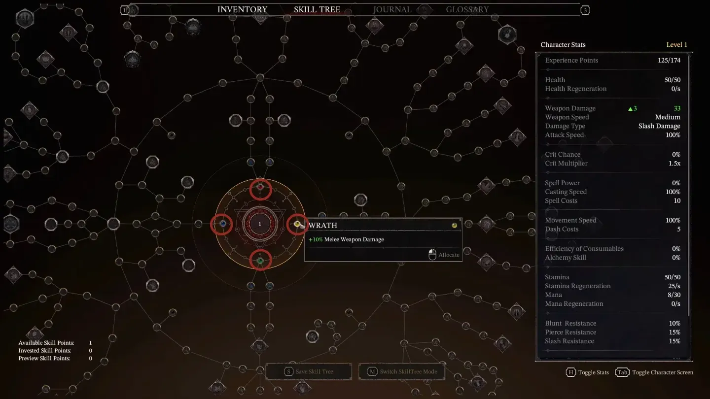 Skill tree: survive first, damage second