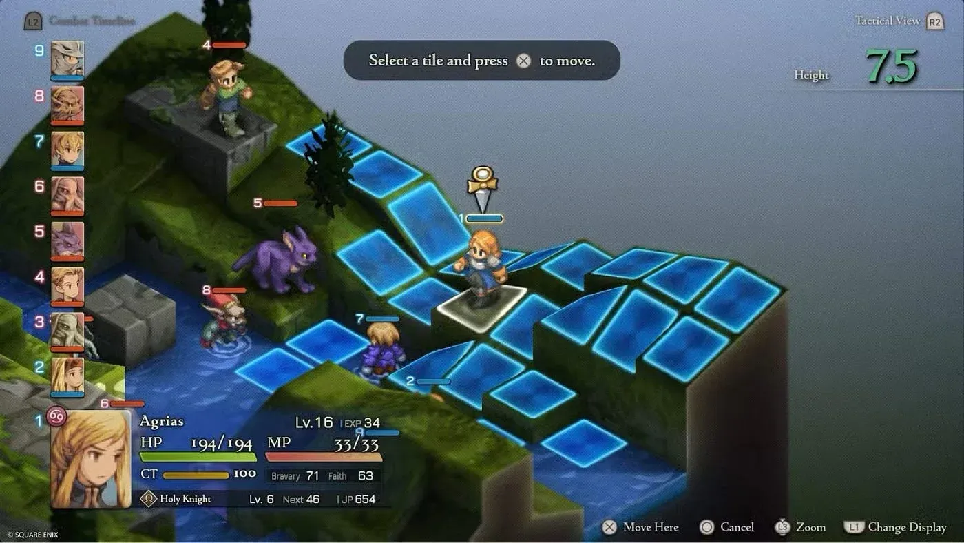 Tactics battle grid layout