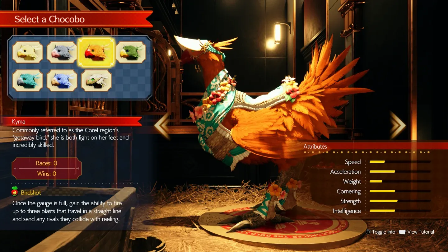 Menú de carreras de chocobos de Rebirth