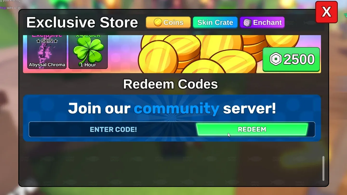 Code entry in Store menu