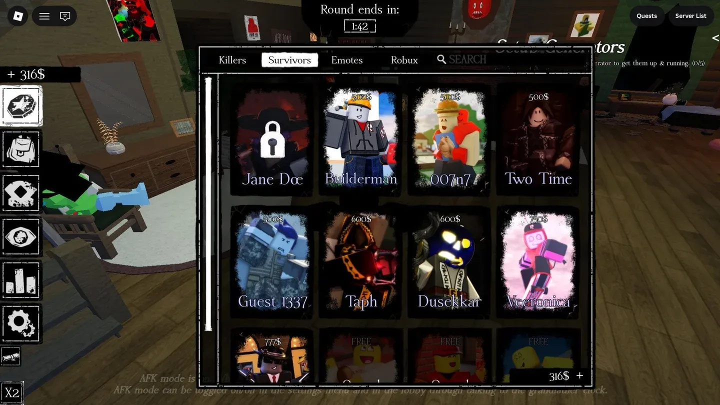 Forsaken killer select screen