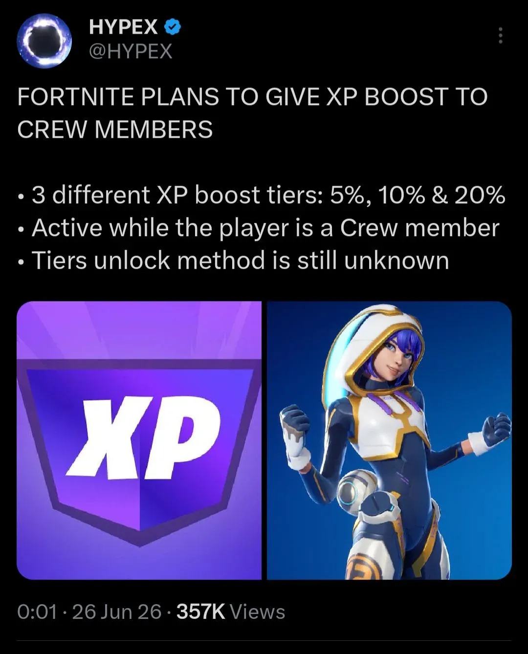 Fortnite Crew XP Boost测试：包含5%、10%及20%倍率