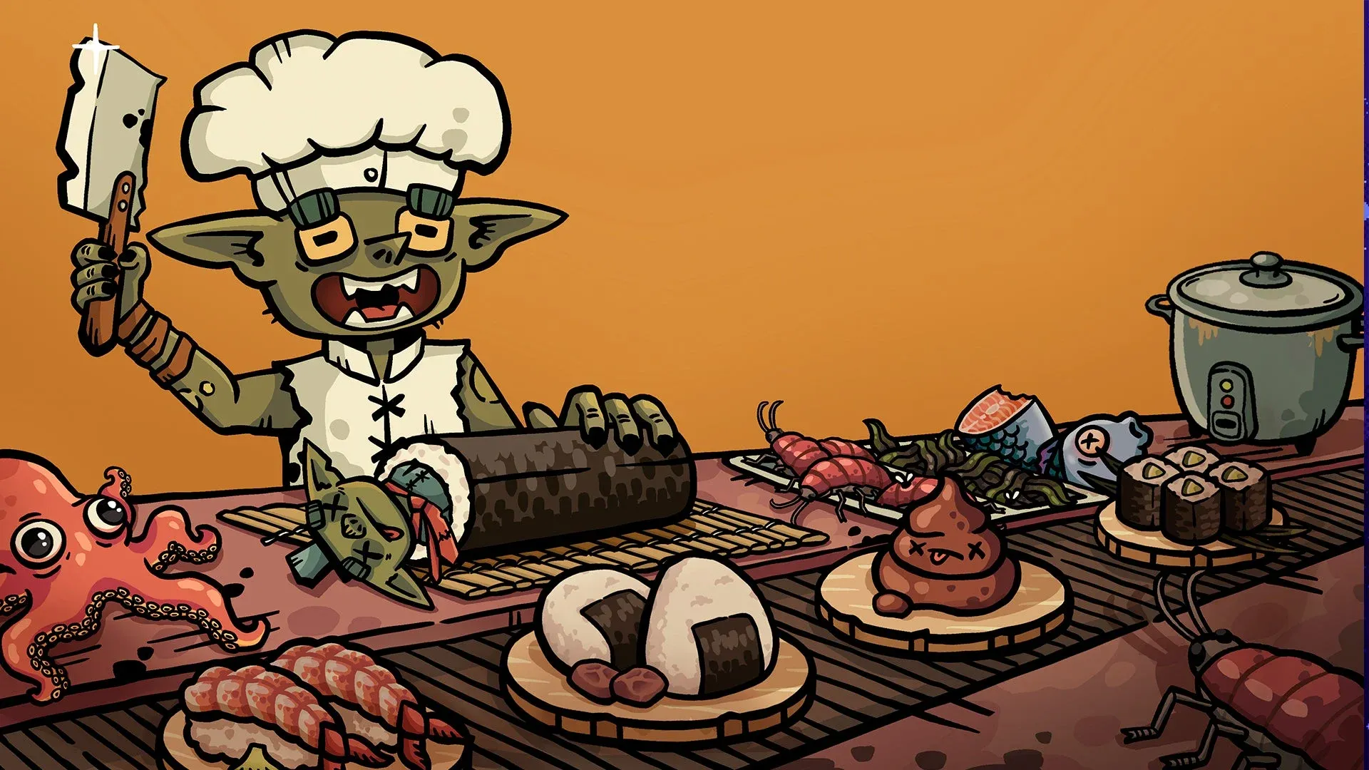Goblin Sushi mixes roguelike runs with chaotic sushi prep