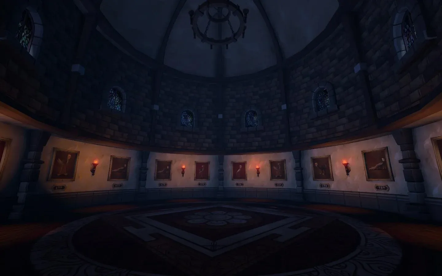 A first person castle puzzle scene in We Were Here
