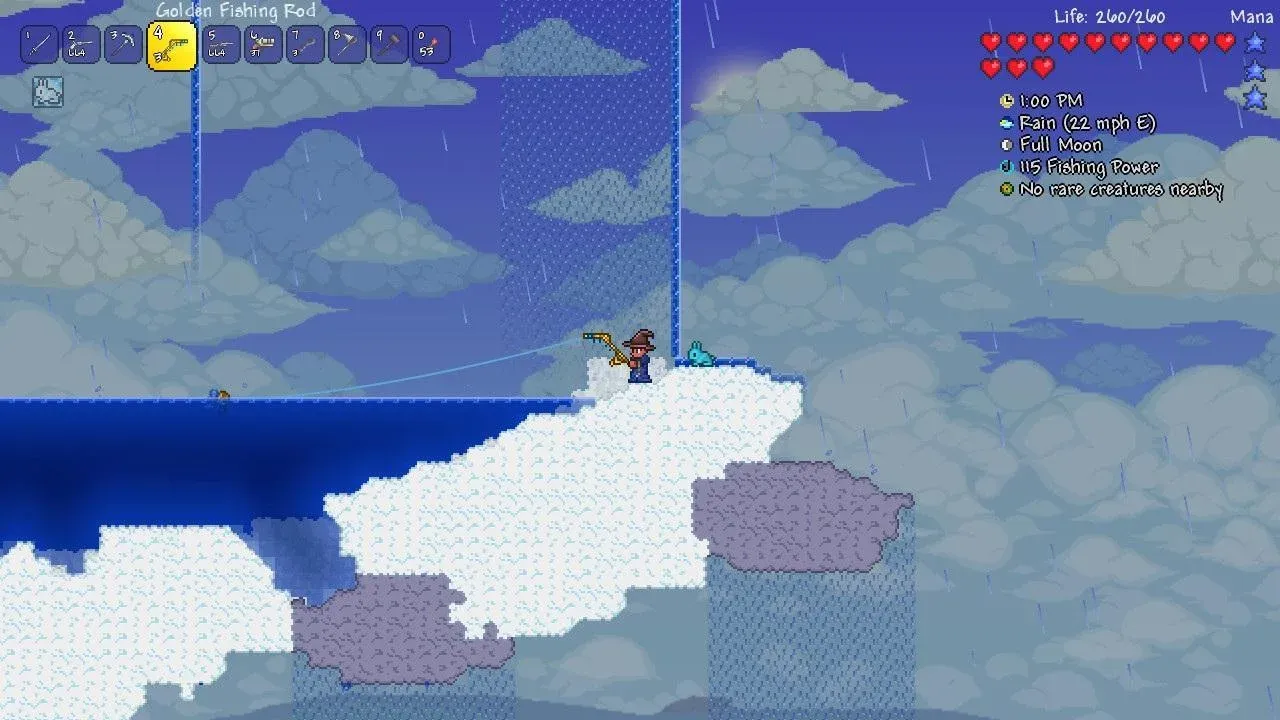 Pixel art exploration and building in Terraria