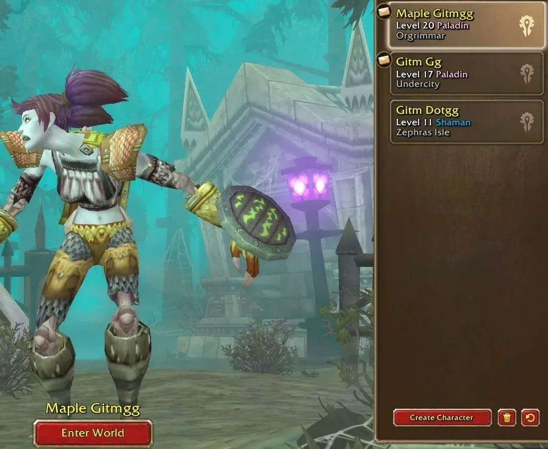 George's WoW Forever beta characters: a level 20 Paladin main and a level 11 Shaman alt.