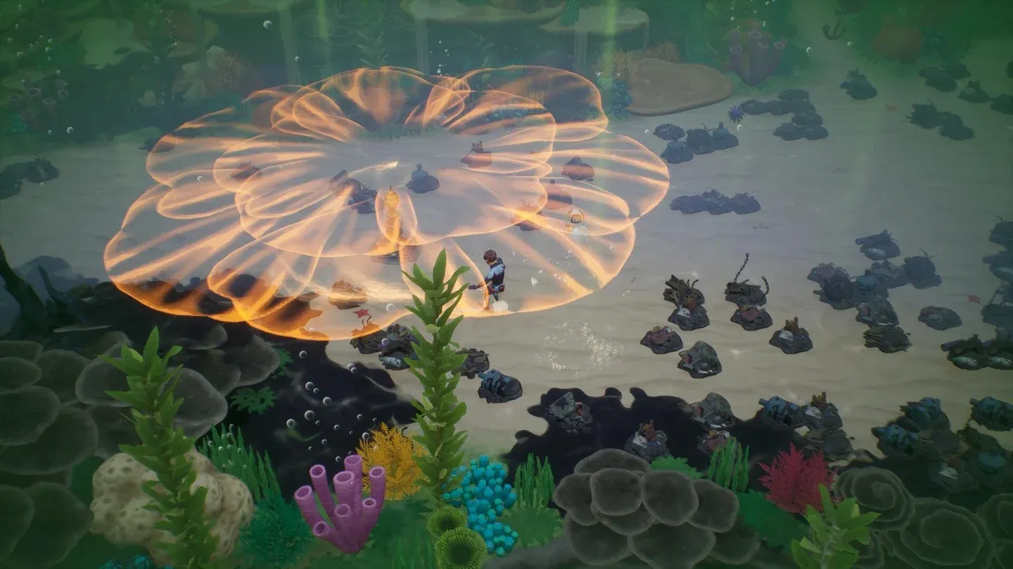 Farming and exploration gameplay in Coral Island