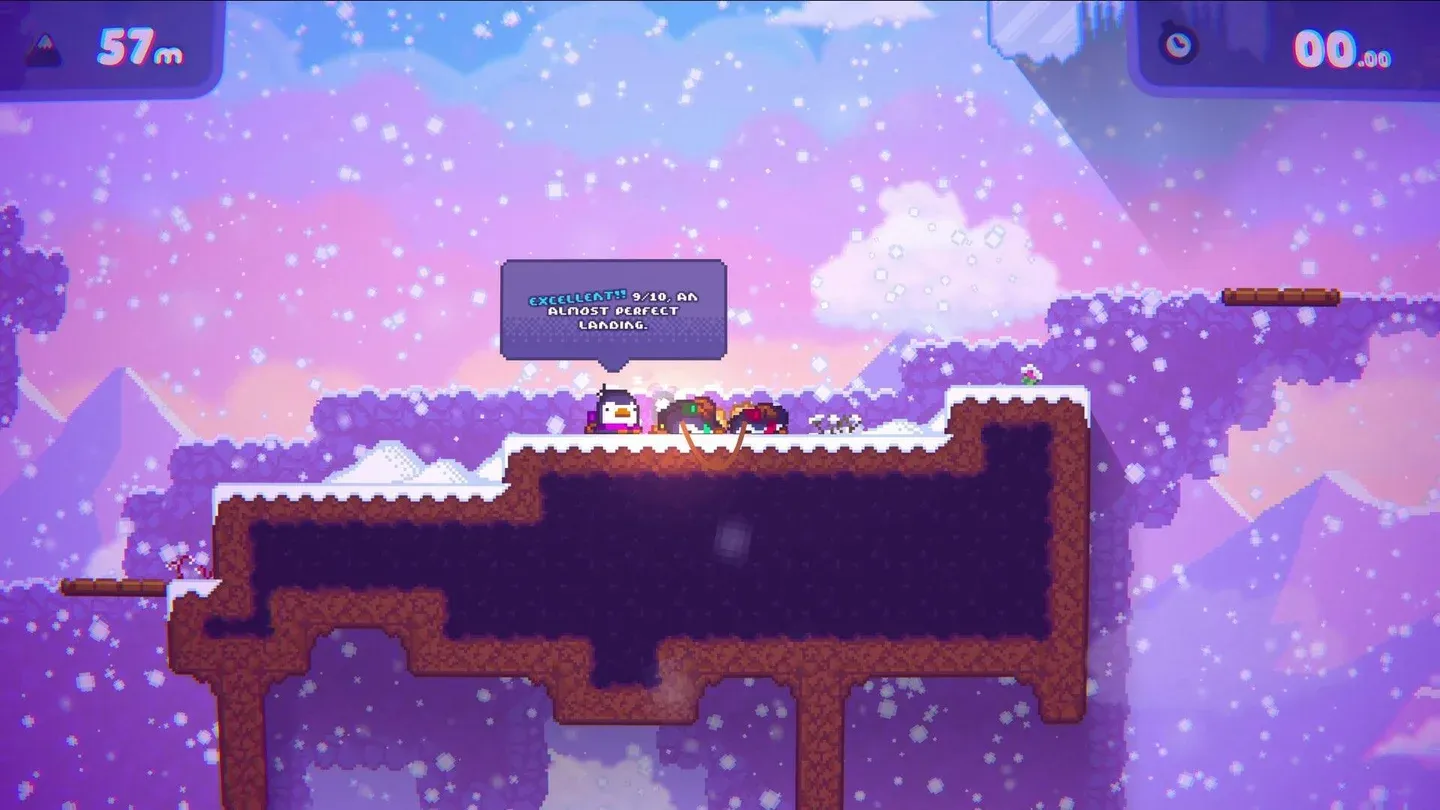 Two penguins crossing a snowy level in Bread and Fred