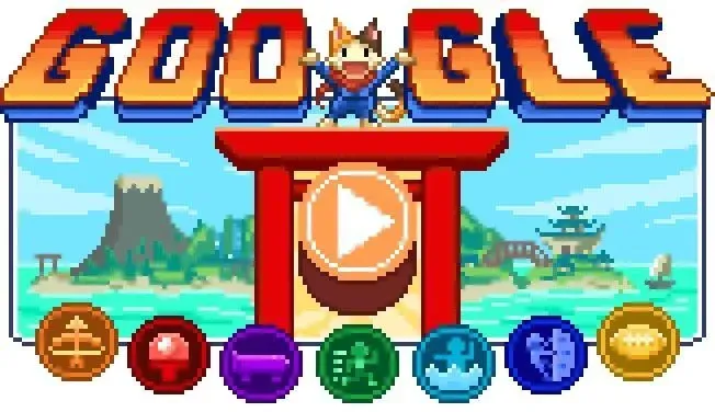 The Google Doodle Champion Island title screen and sports icons