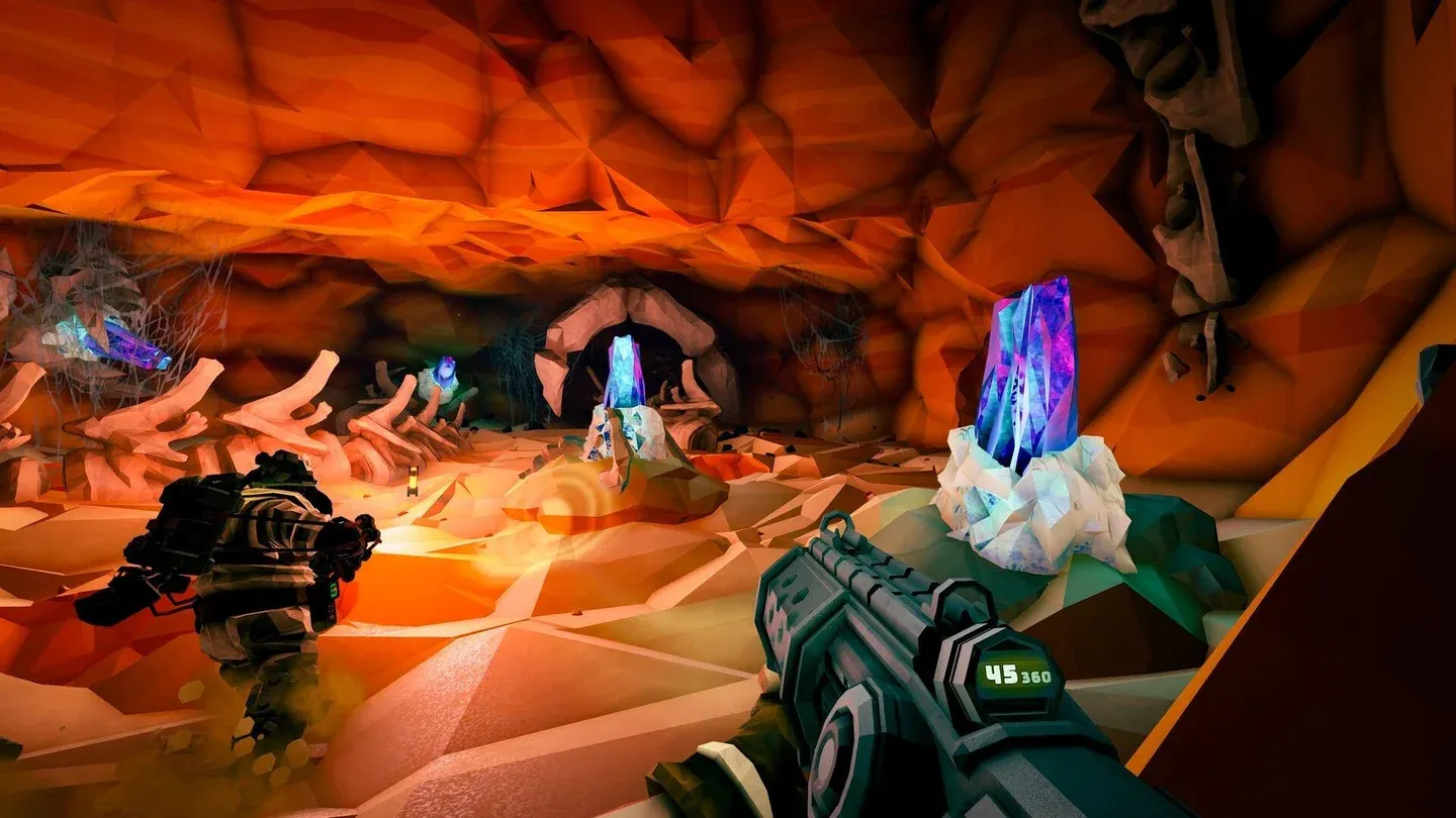Dwarves fighting in underground caves in Deep Rock Galactic