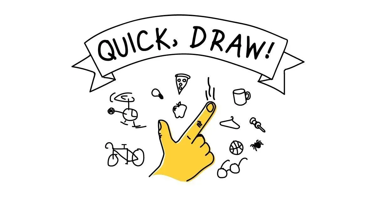 The Quick Draw logo and drawing themed illustrations