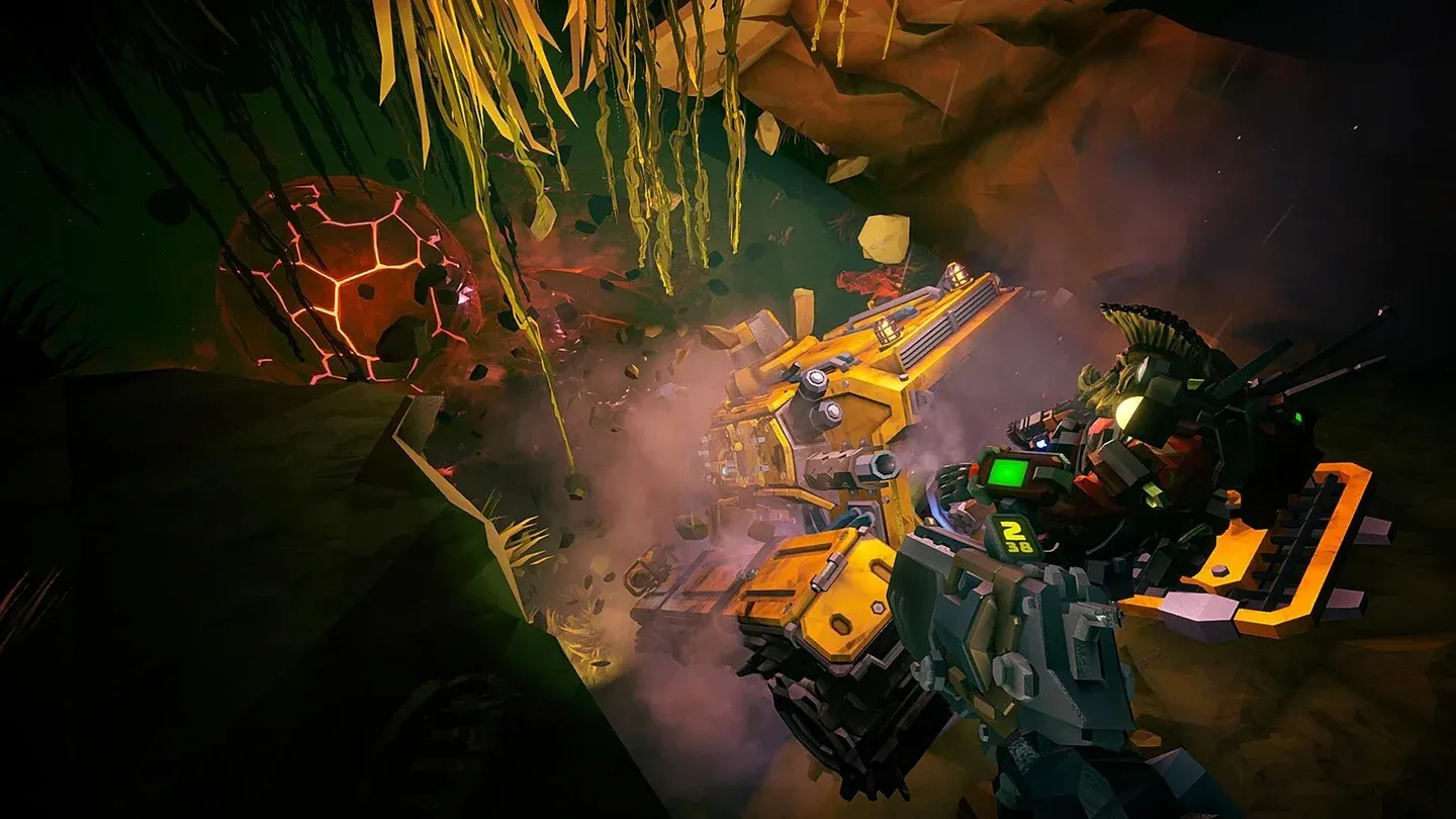 Dwarves fighting in underground caves in Deep Rock Galactic