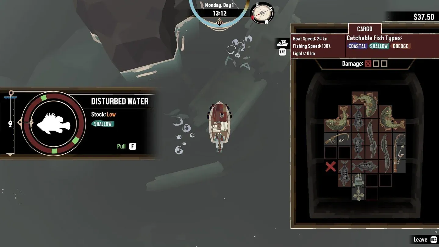A boat and fishing interface in DREDGE