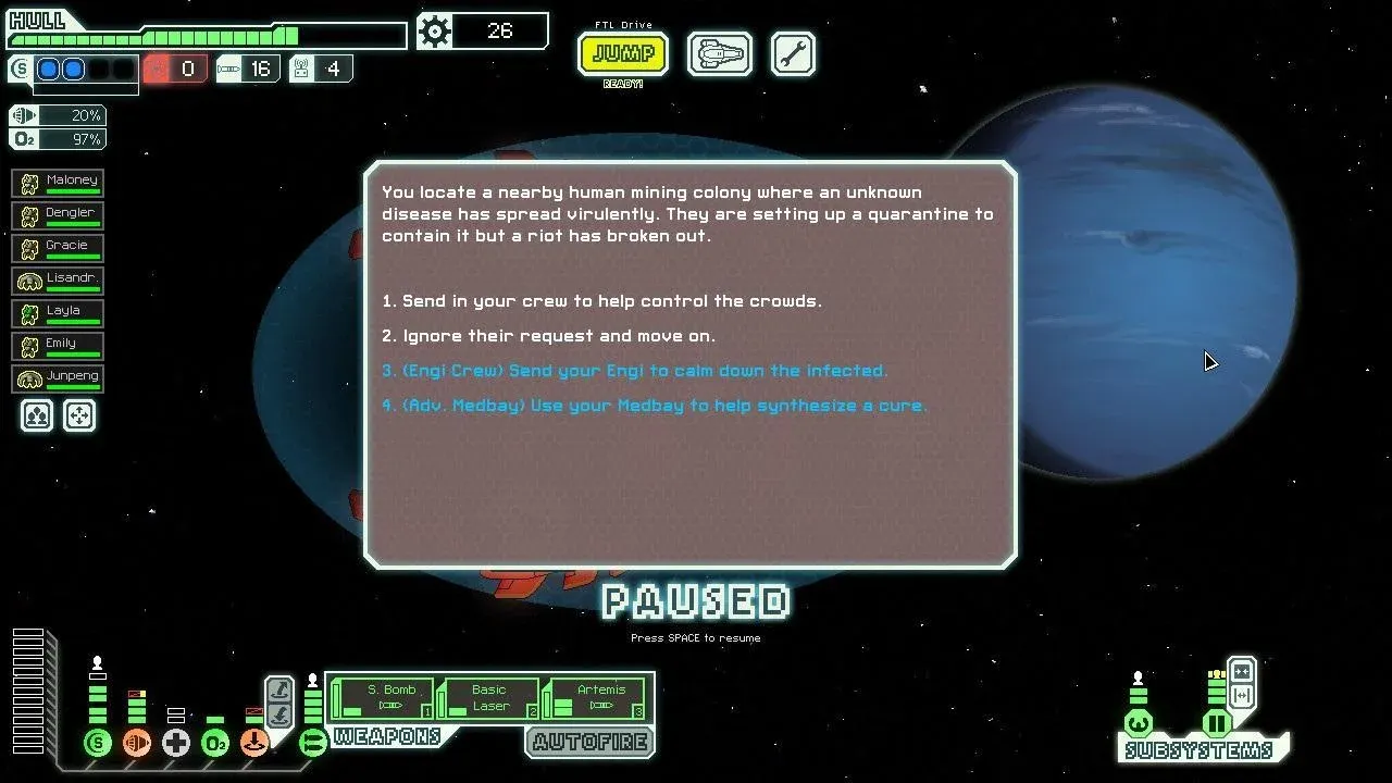 A spaceship and crew management interface in FTL
