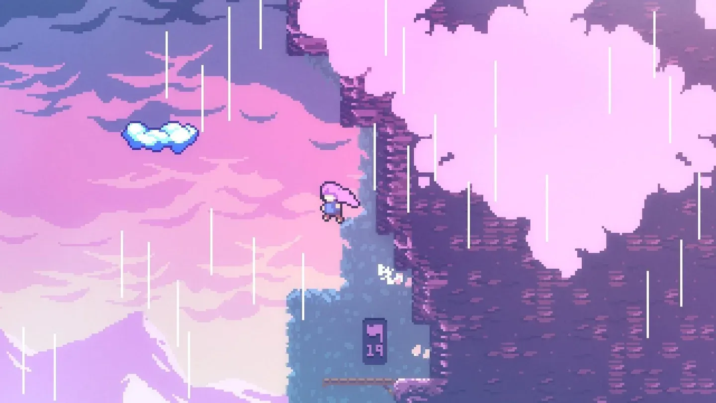 Madeline climbing through a mountain level in Celeste