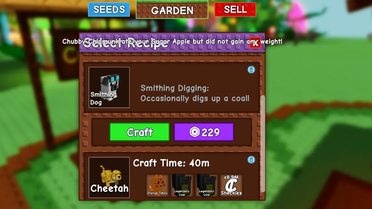 smithing station interface selection