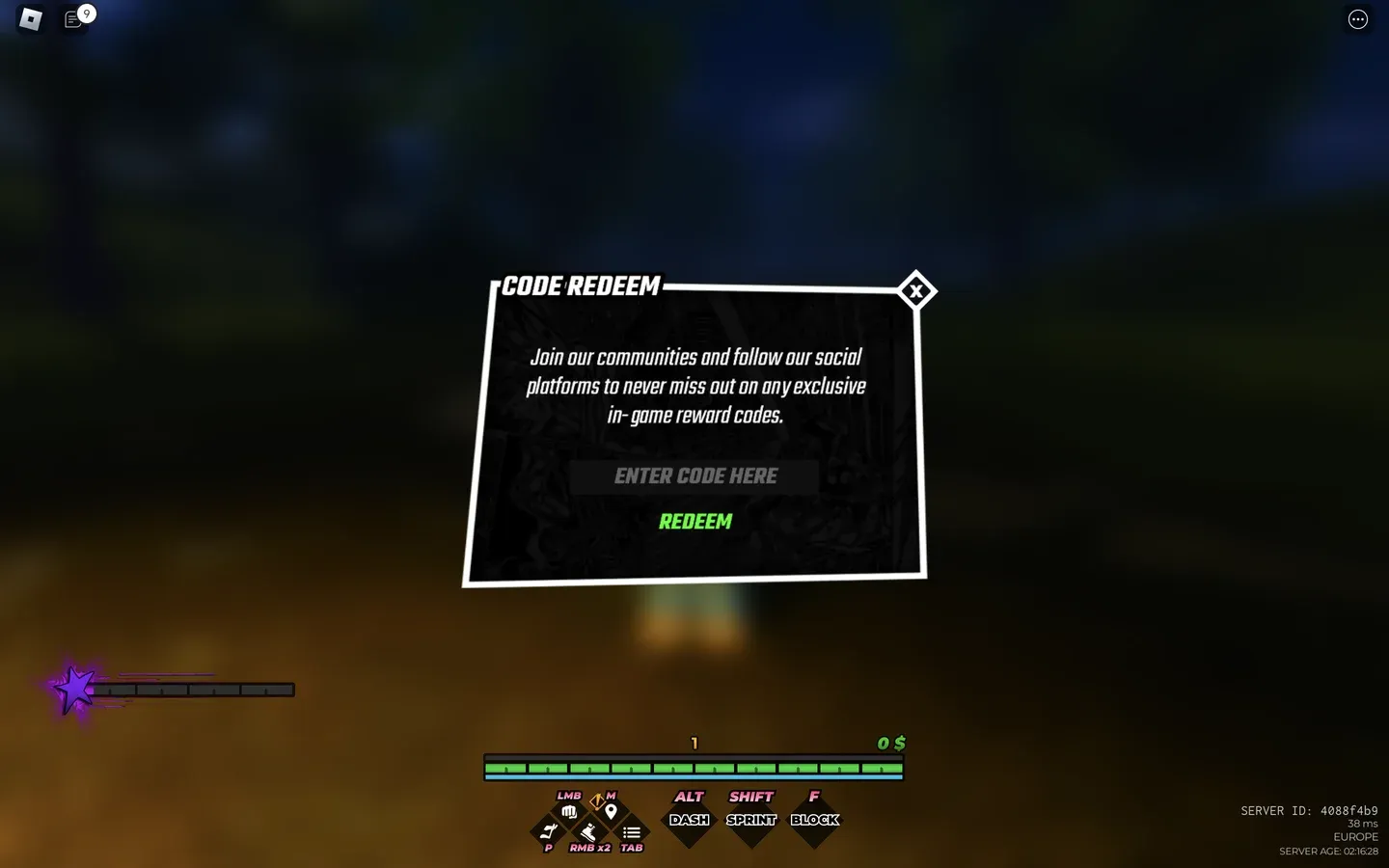 Redeem Code in pause menu