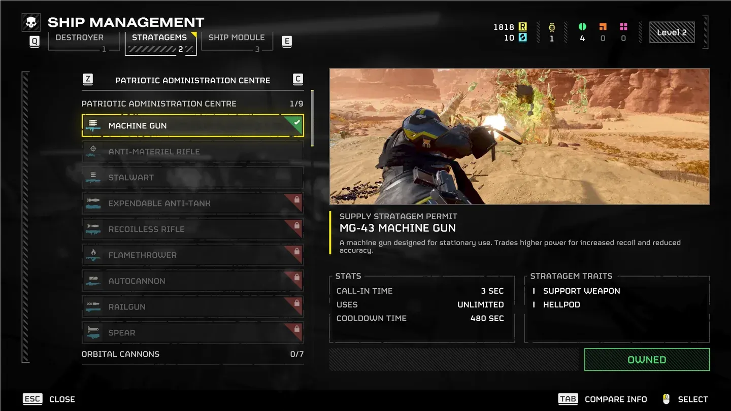 Stratagem loadout selection screen